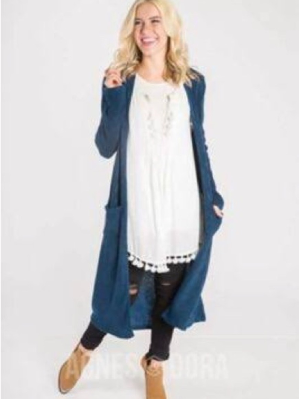 Long Open-Front Women's Cardigan in Deep Teal